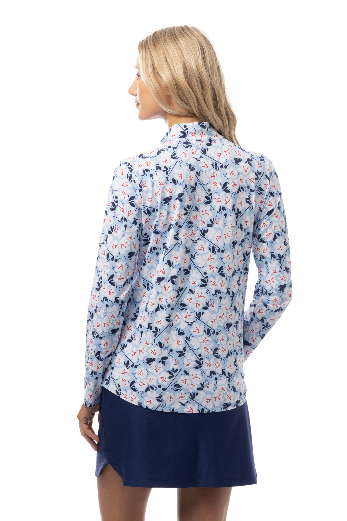SANSOLEIL COOL ULTRA-MESH ZIP MOCK. PUTTERCUP. BLUE. 900653 - SanSoleil
