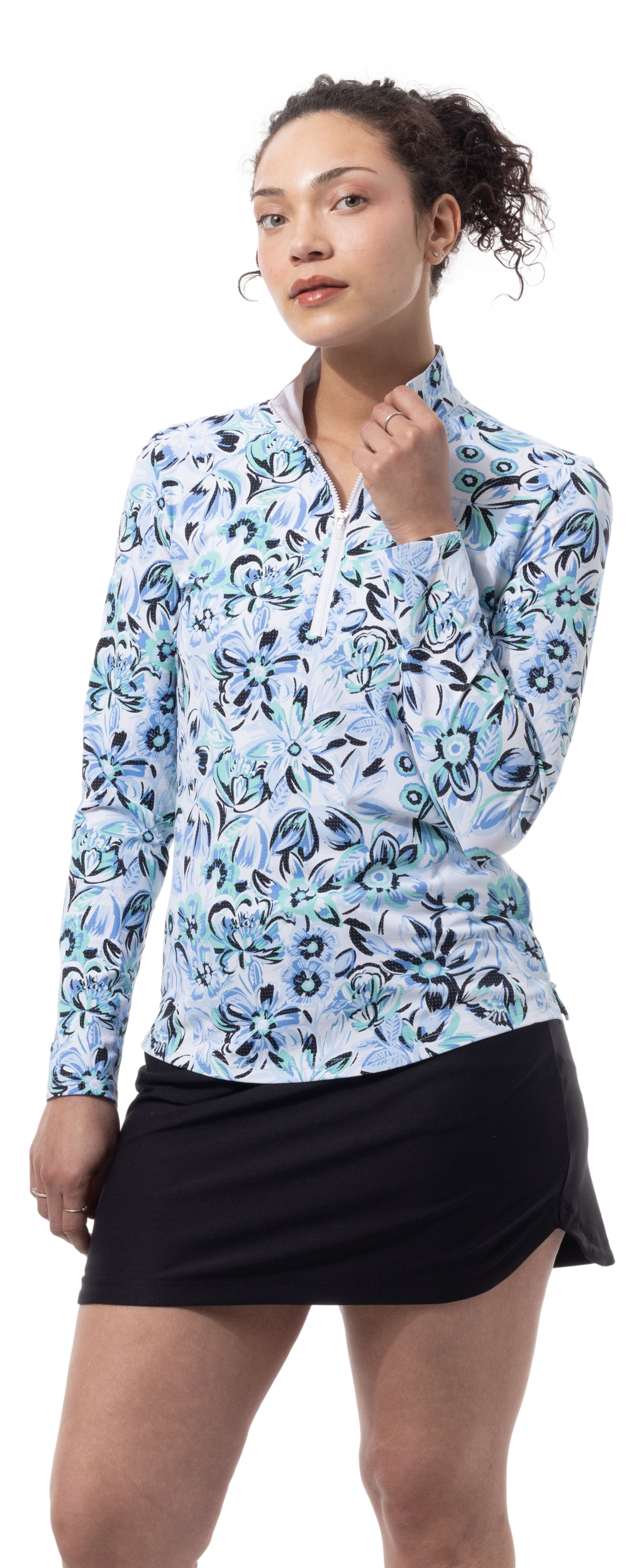 SANSOLEIL COOL ULTRA-MESH ZIP MOCK. DAVINA. BLUE. 900653 - SanSoleil