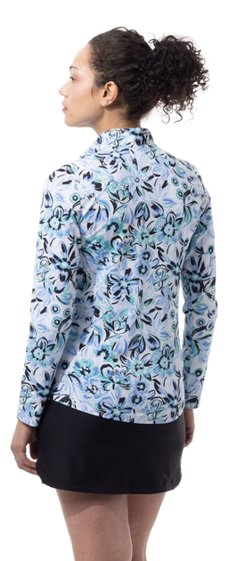 SANSOLEIL COOL ULTRA-MESH ZIP MOCK. DAVINA. BLUE. 900653 - SanSoleil