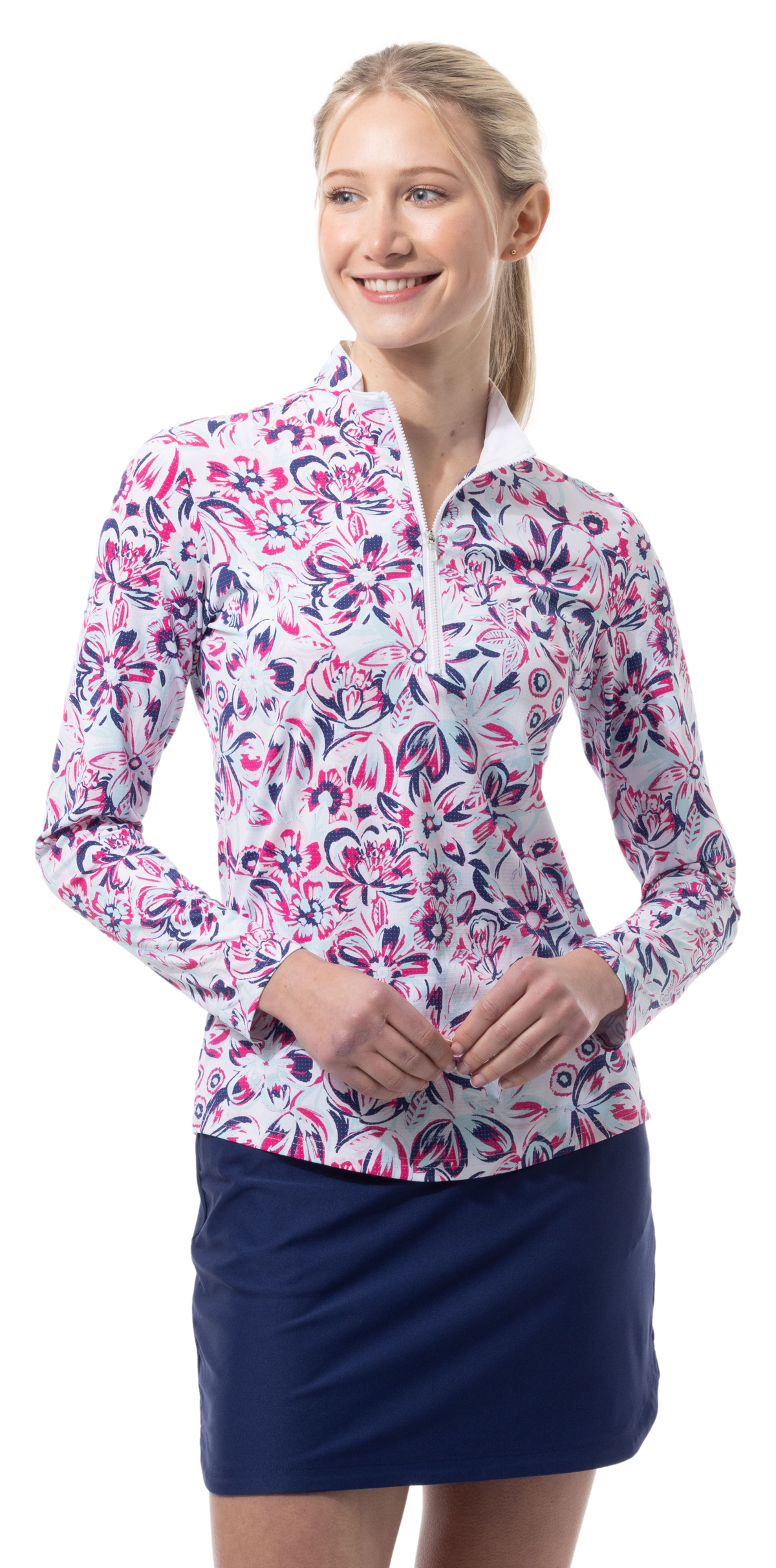 SANSOLEIL COOL ULTRA-MESH ZIP MOCK. DAVINA. PINK. 900653 - SanSoleil