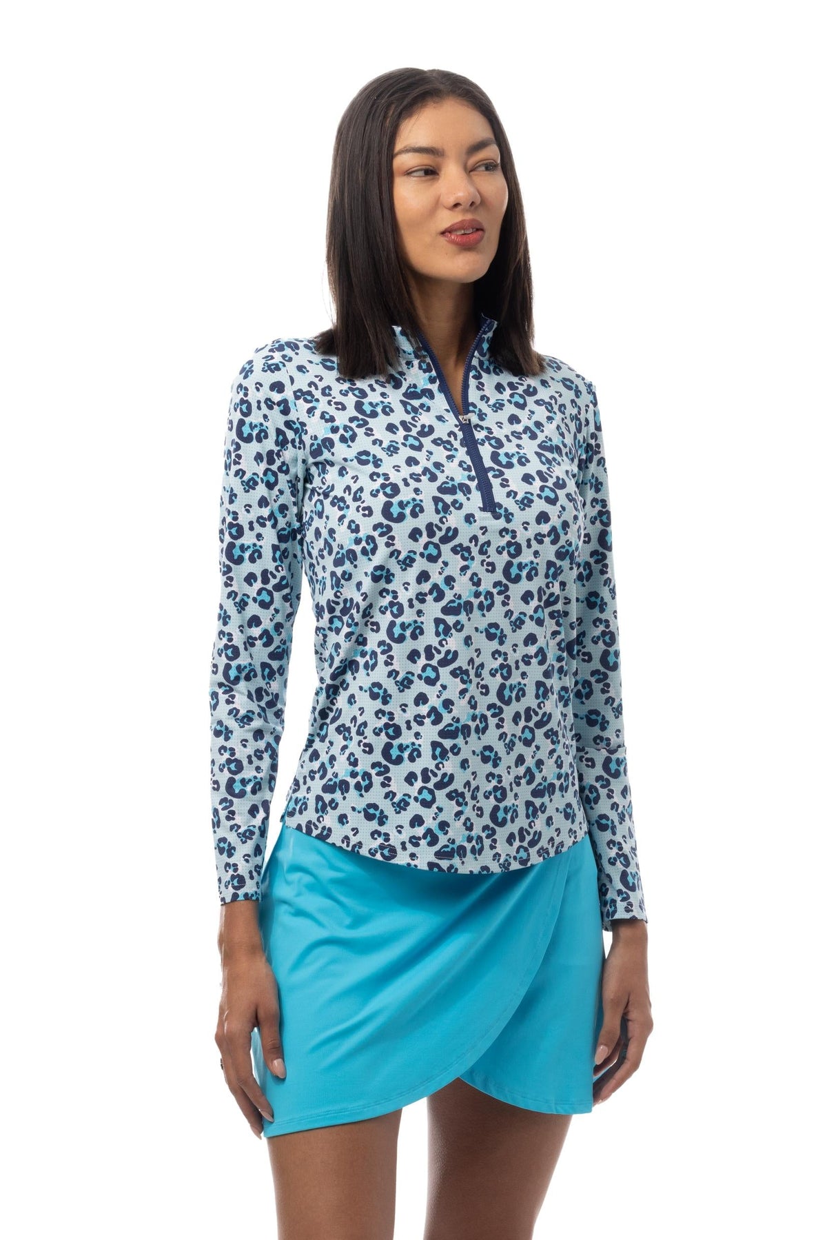 SANSOLEIL COOL ULTRA-MESH ZIP MOCK. ZOOLU. TURQUOISE. 900653 - SanSoleil