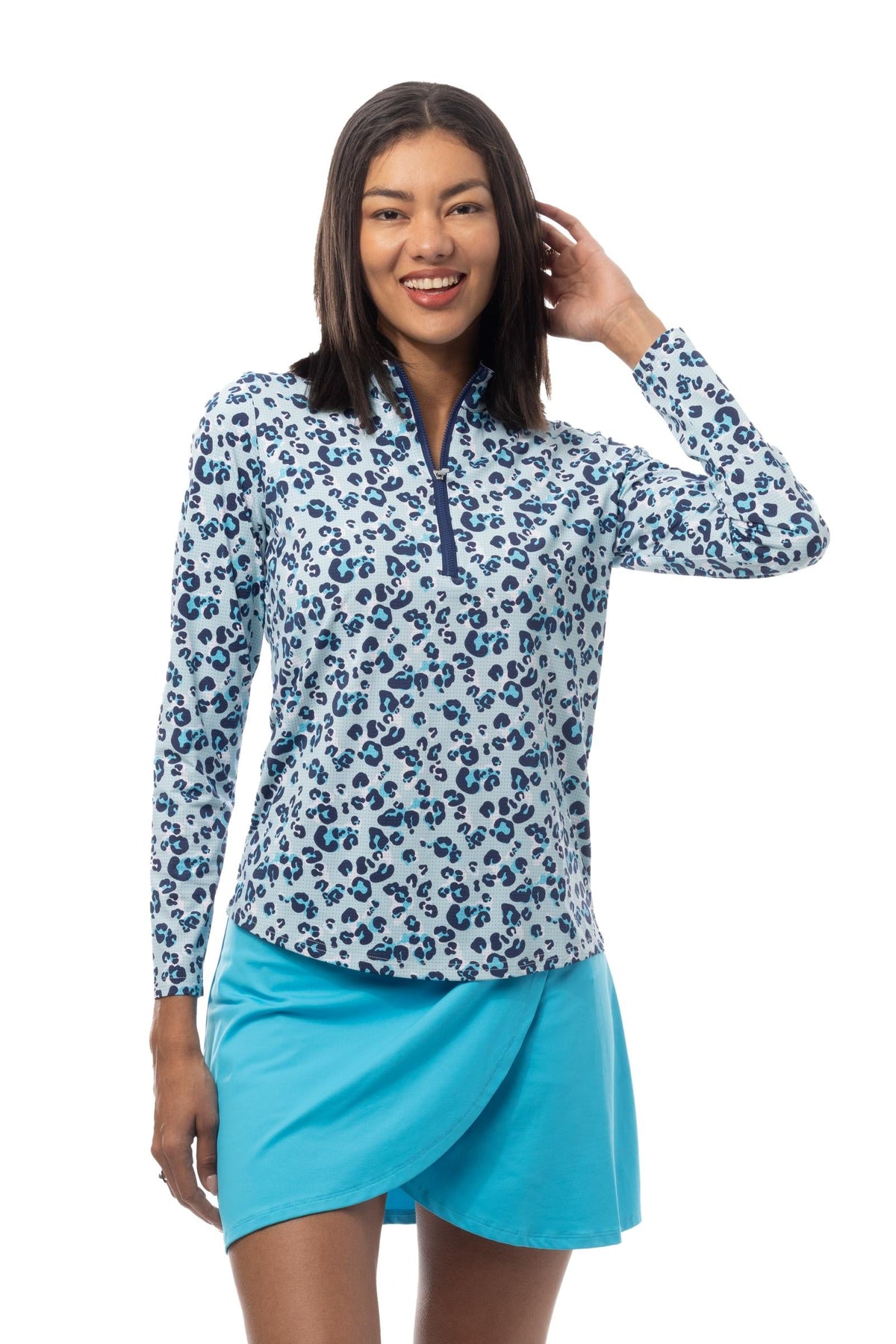 SANSOLEIL COOL ULTRA-MESH ZIP MOCK. ZOOLU. TURQUOISE. 900653 - SanSoleil
