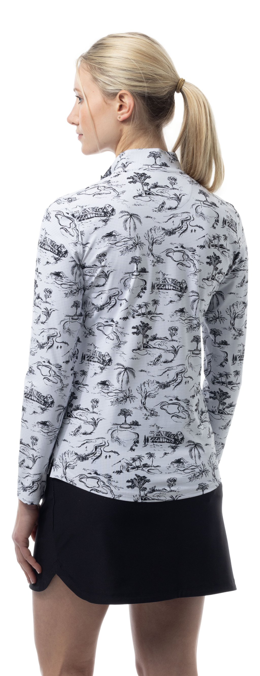 SANSOLEIL COOL ULTRA-MESH ZIP MOCK. TOILE DE GOLF BLACK. 900653 - SanSoleil