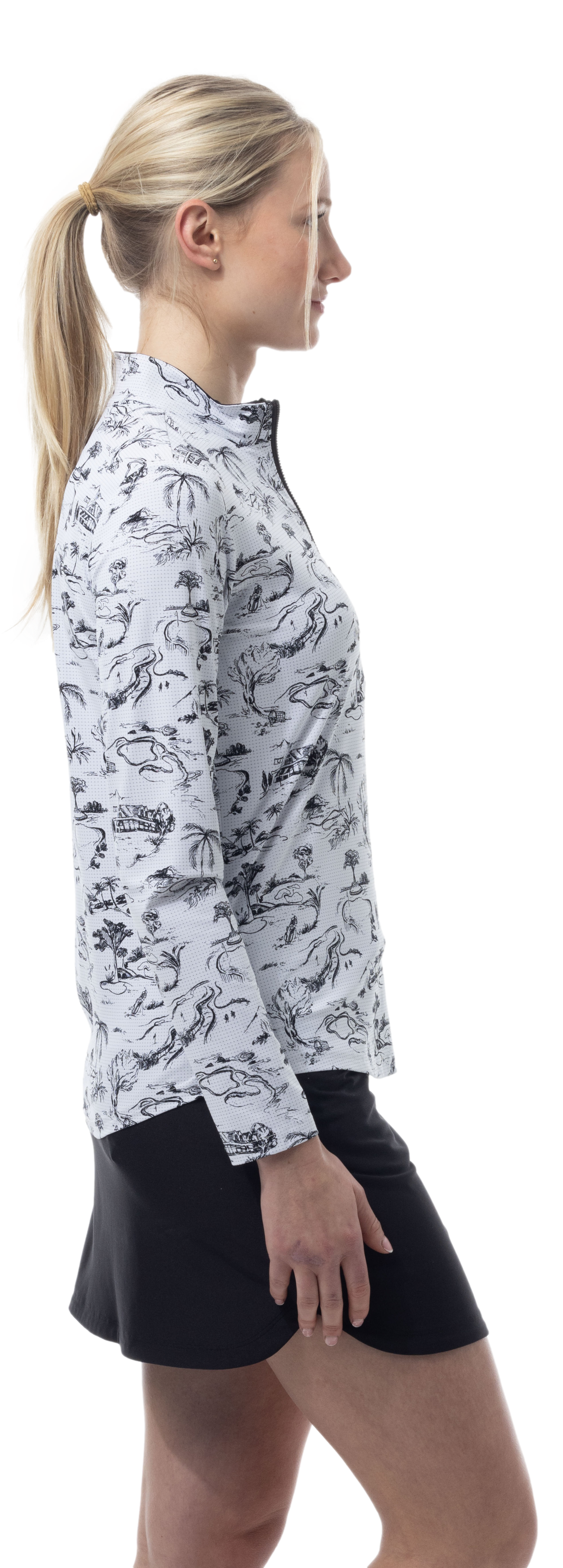 SANSOLEIL COOL ULTRA-MESH ZIP MOCK. TOILE DE GOLF BLACK. 900653 - SanSoleil
