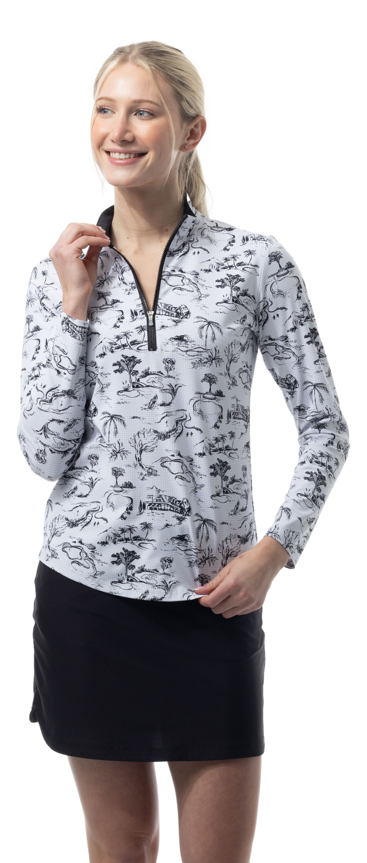 SANSOLEIL COOL ULTRA-MESH ZIP MOCK. TOILE DE GOLF BLACK. 900653 - SanSoleil