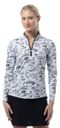 SANSOLEIL COOL ULTRA-MESH ZIP MOCK. TOILE DE GOLF BLACK. 900653 - SanSoleil