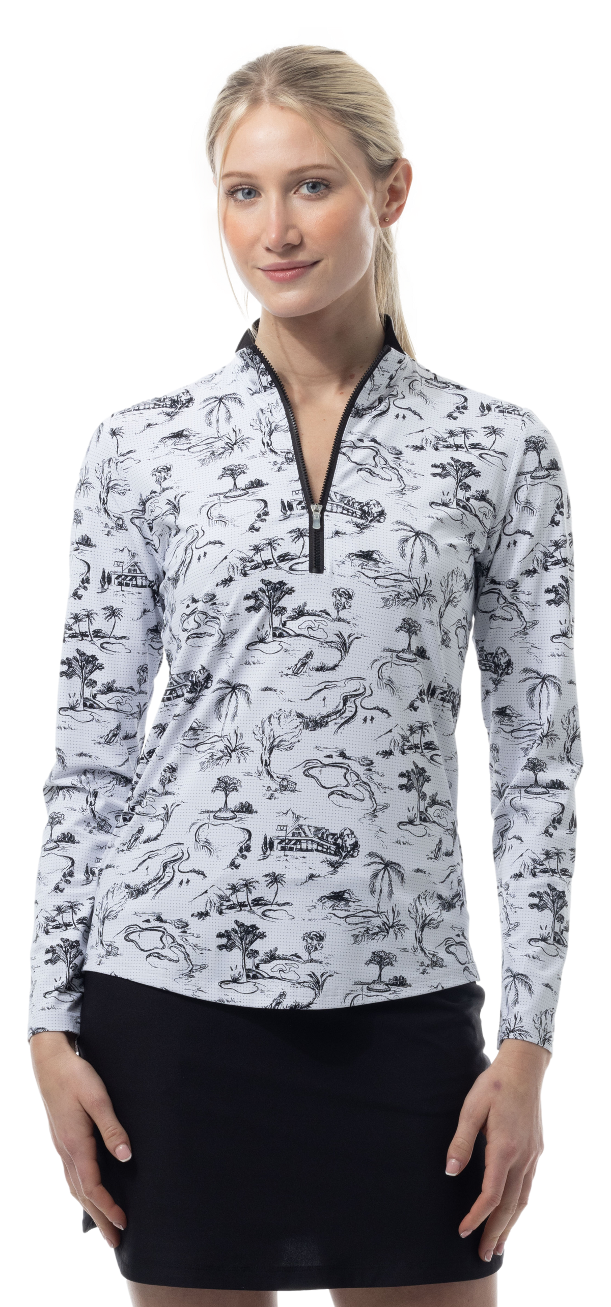 SANSOLEIL COOL ULTRA-MESH ZIP MOCK. TOILE DE GOLF BLACK. 900653 - SanSoleil