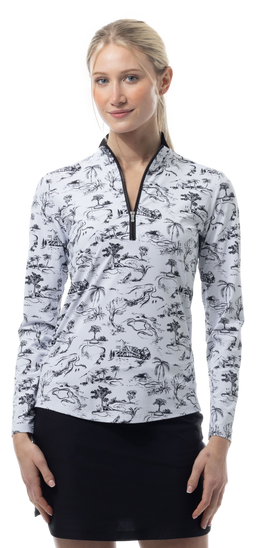 SANSOLEIL COOL ULTRA-MESH ZIP MOCK. TOILE DE GOLF BLACK. 900653 - SanSoleil