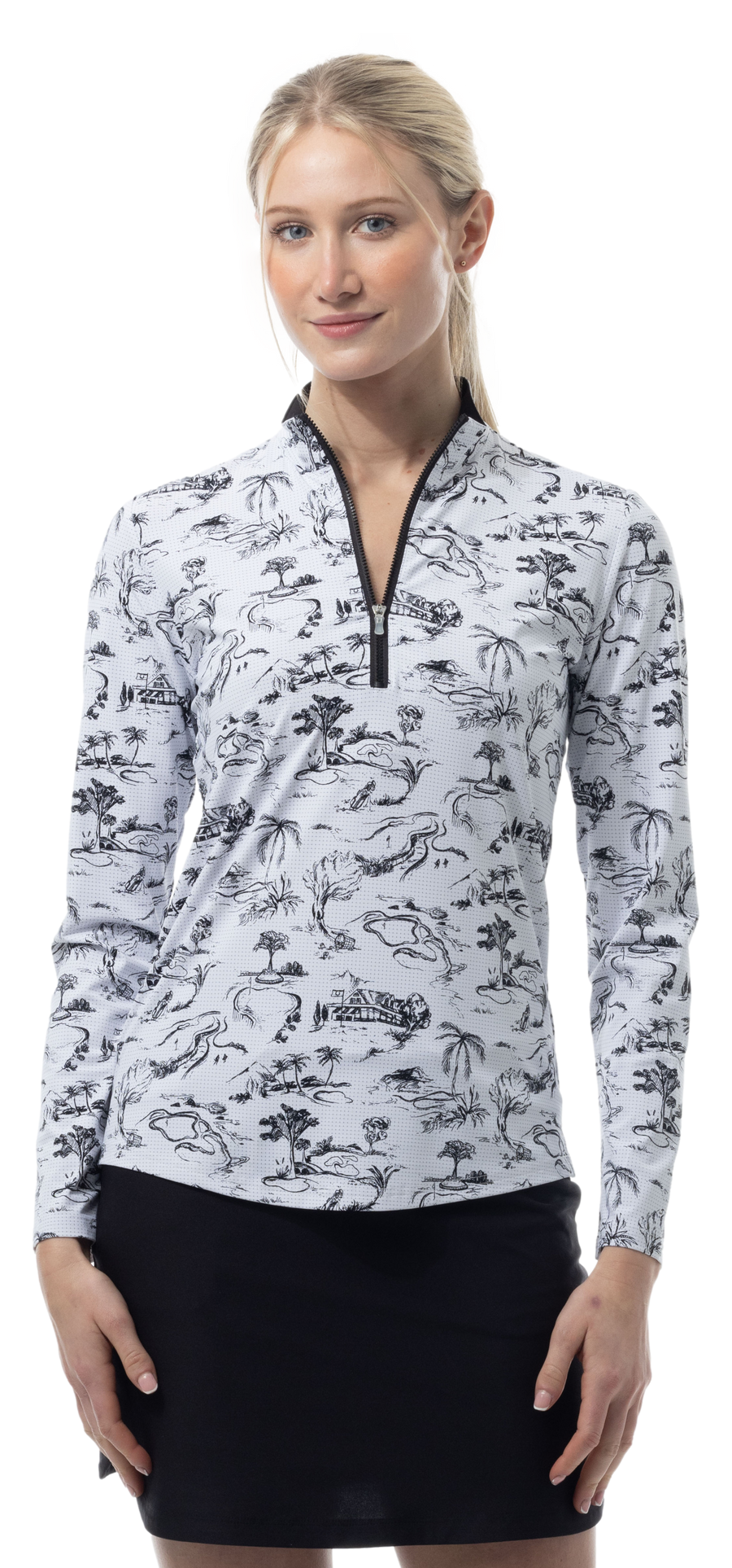 SANSOLEIL COOL ULTRA-MESH ZIP MOCK. TOILE DE GOLF BLACK. 900653 - SanSoleil