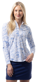 SANSOLEIL COOL ULTRA-MESH ZIP MOCK. TOILE DE GOLF. CORNFLOWER. 900653 - SanSoleil