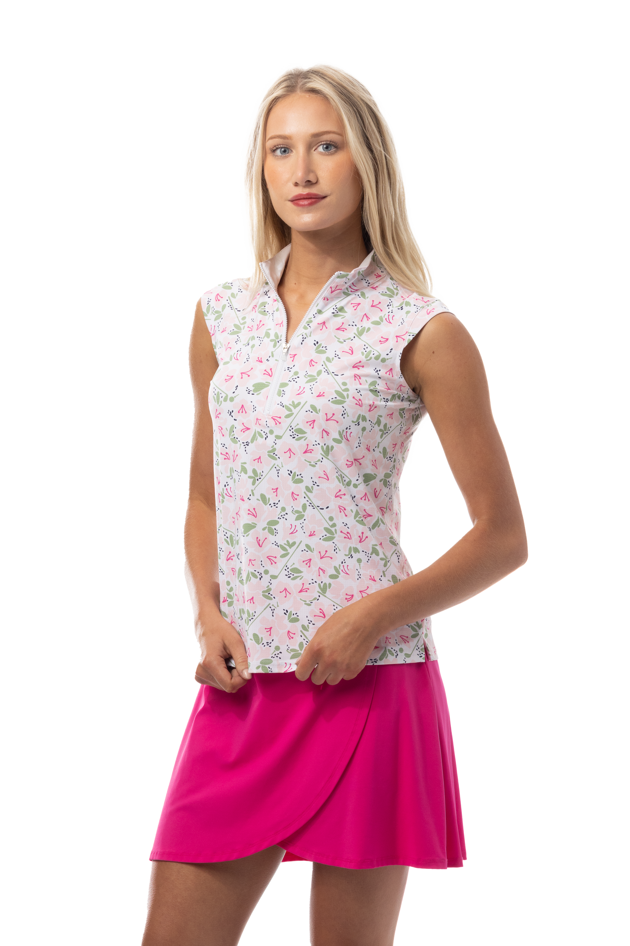 SANSOLEIL COOL ULTRA-MESH ZIP SLEEVELESS MOCK. PUTTERCUP. PINK. 900654 - SanSoleil