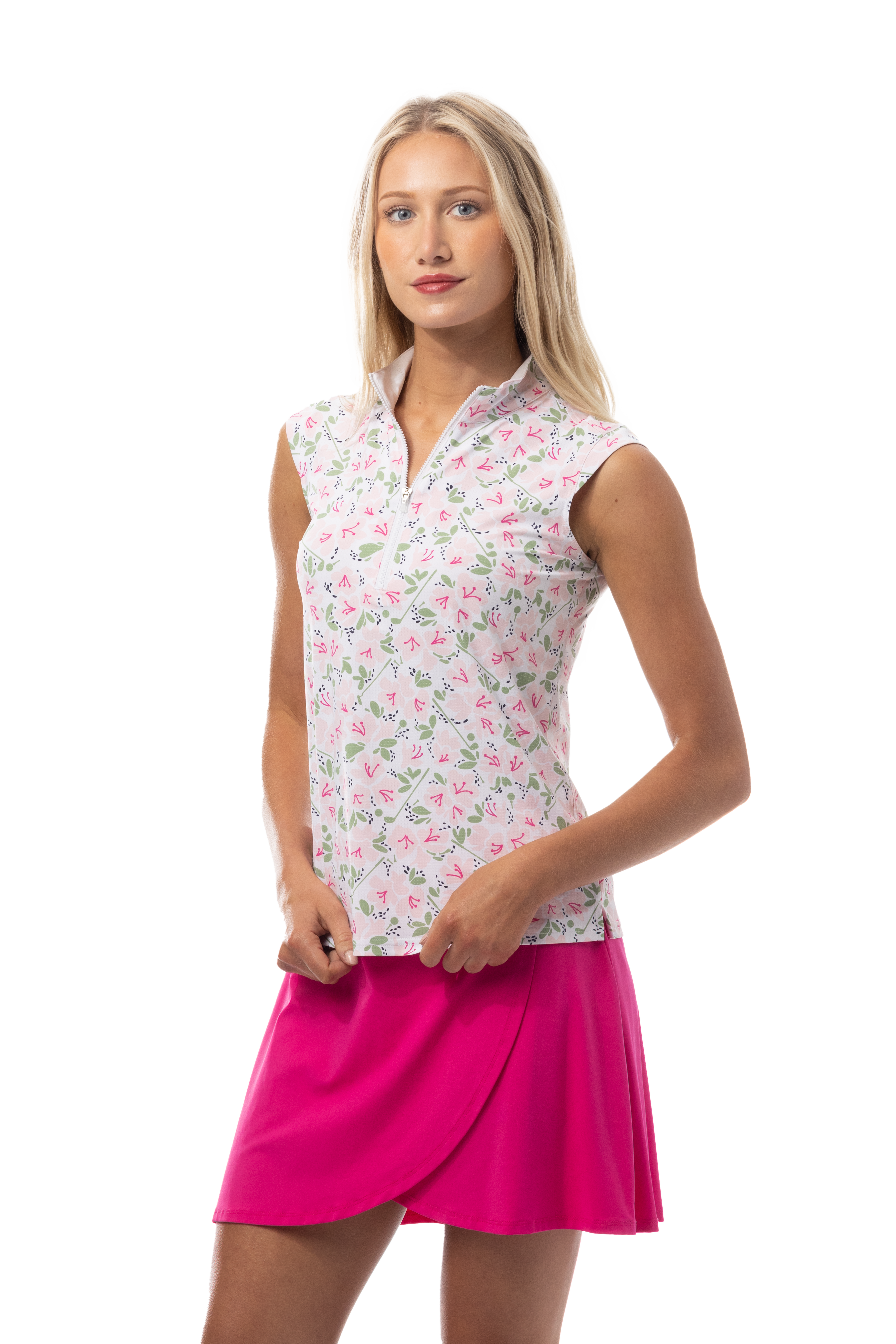SANSOLEIL COOL ULTRA-MESH ZIP SLEEVELESS MOCK. PUTTERCUP. PINK. 900654 - SanSoleil