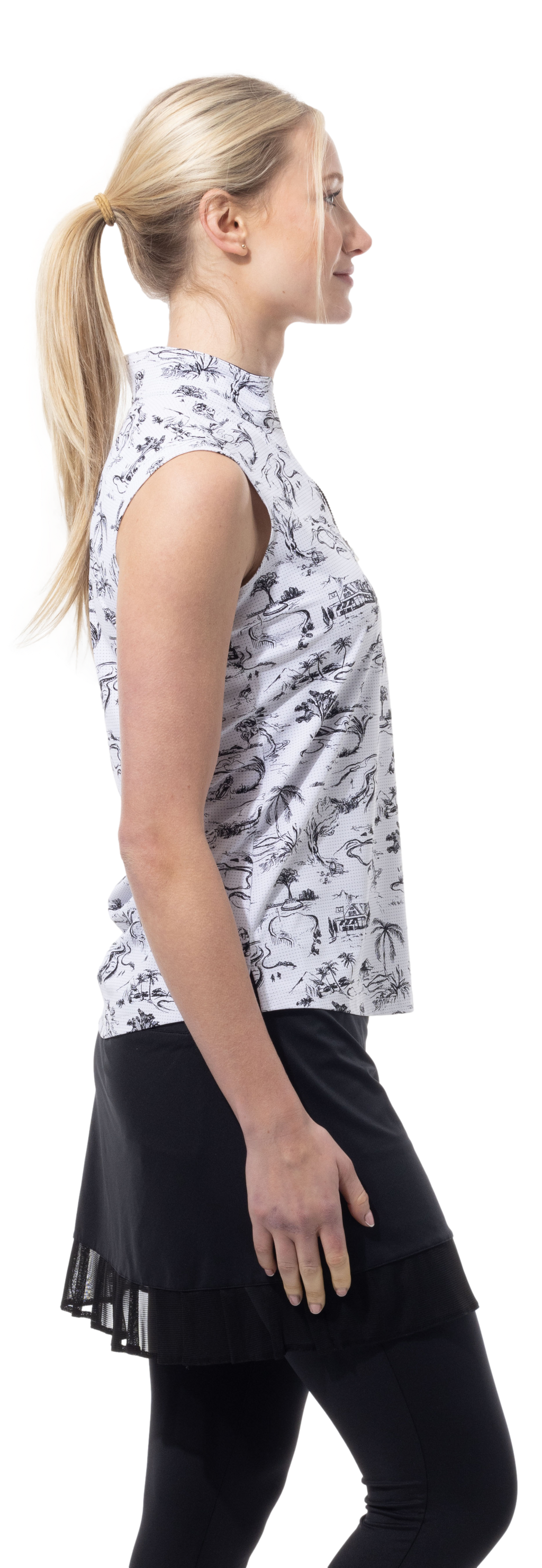SANSOLEIL COOL ULTRA-MESH ZIP SLEEVELESS MOCK. TOILE DE GOLF. BLACK. 900654 - SanSoleil