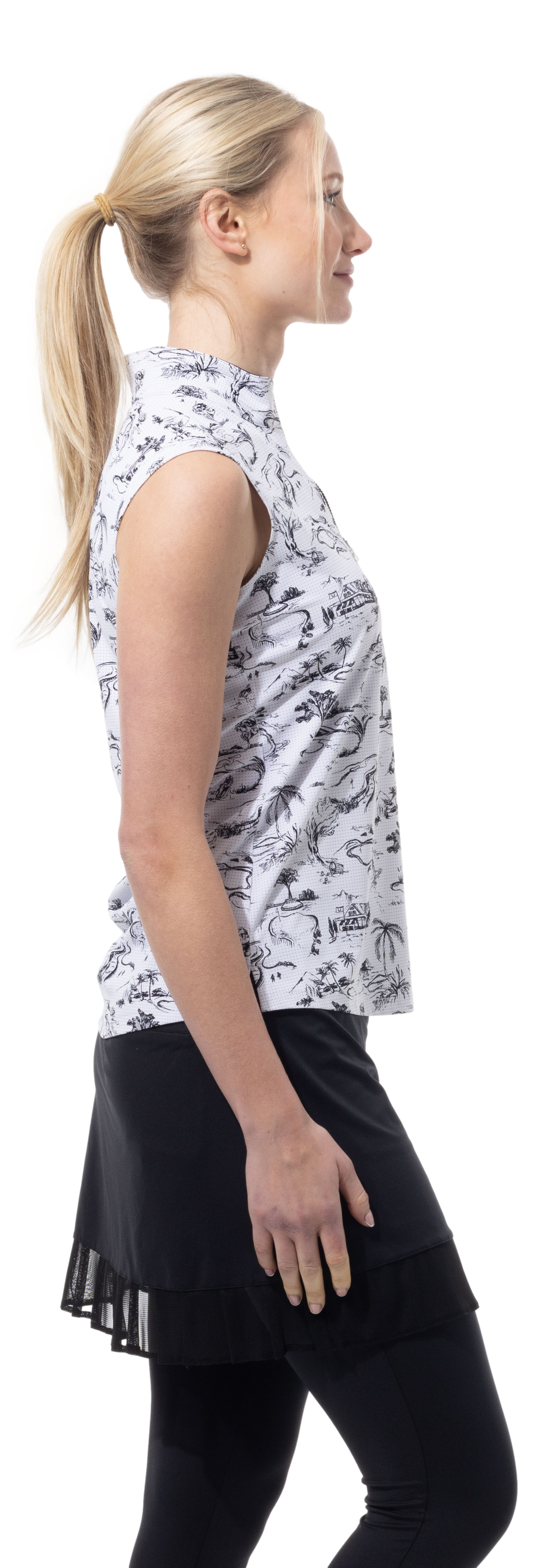 SANSOLEIL COOL ULTRA-MESH ZIP SLEEVELESS MOCK. TOILE DE GOLF. BLACK. 900654 - SanSoleil