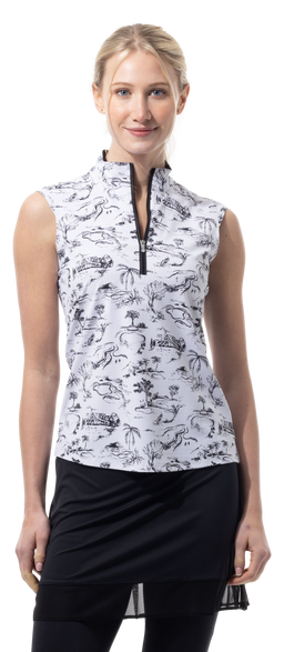 SANSOLEIL COOL ULTRA-MESH ZIP SLEEVELESS MOCK. TOILE DE GOLF. BLACK. 900654 - SanSoleil