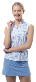 SANSOLEIL COOL ULTRA-MESH ZIP SLEEVELESS MOCK. TOILE DE GOLF. CORNFLOWER. 900654 - SanSoleil