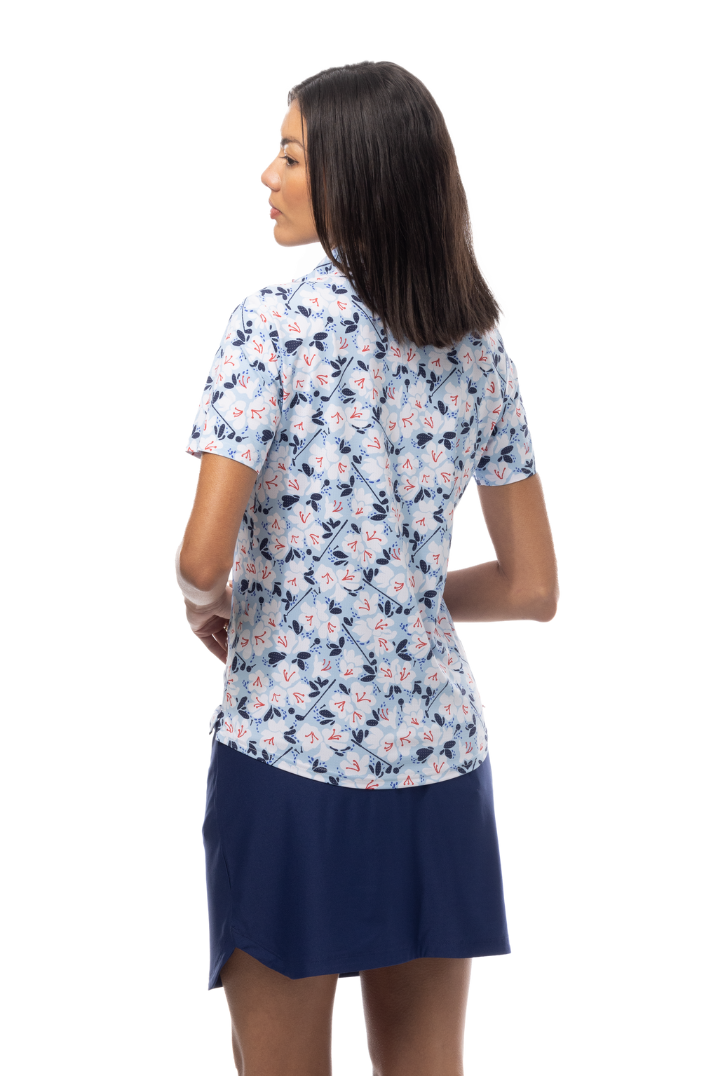 SANSOLEIL COOL ULTRA-MESH ZIP SHORT SLEEVE MOCK. PUTTERCUP. BLUE 900655 - SanSoleil