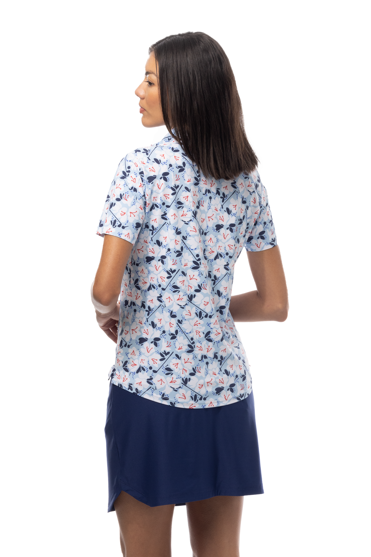 SANSOLEIL COOL ULTRA-MESH ZIP SHORT SLEEVE MOCK. PUTTERCUP. BLUE 900655 - SanSoleil