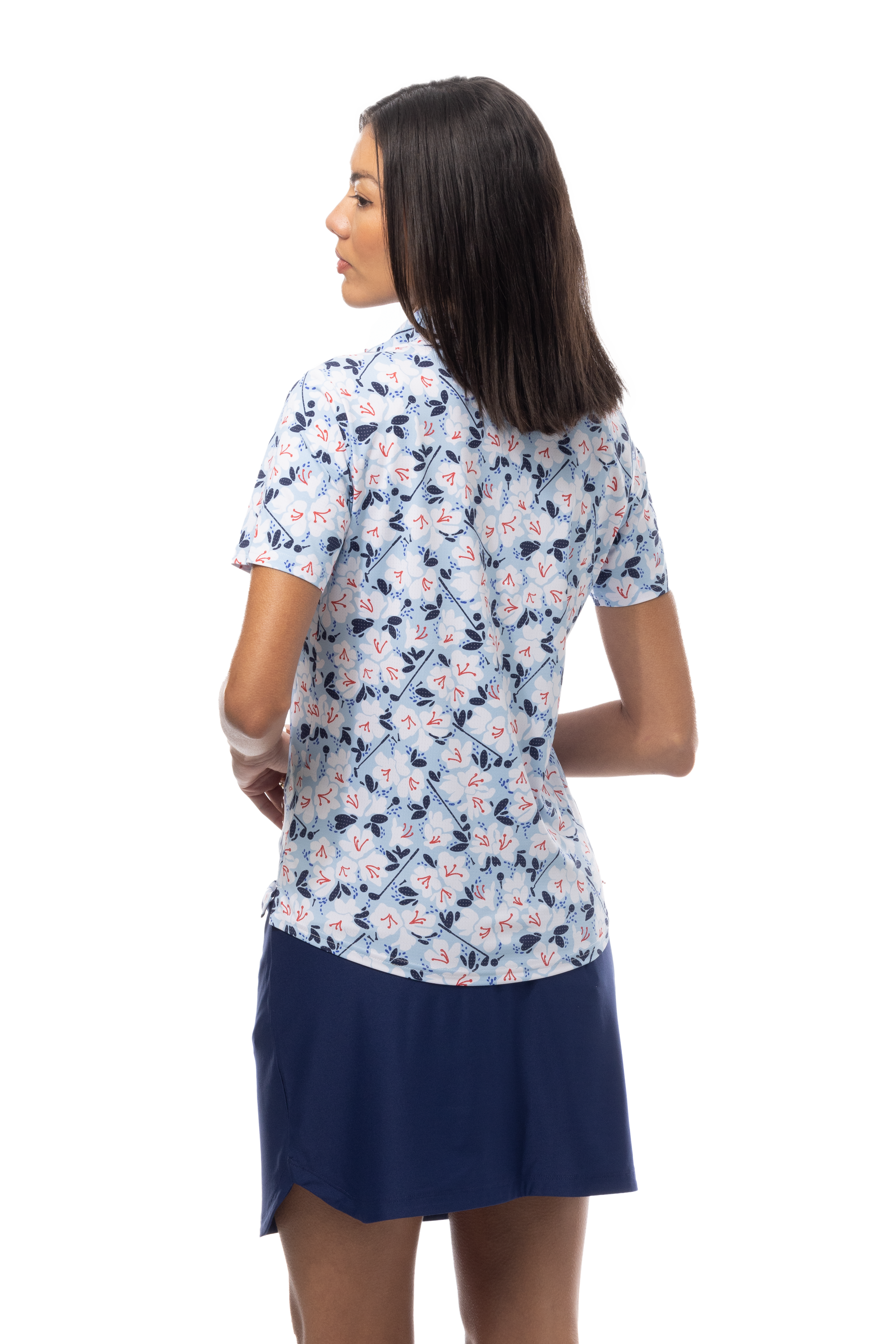 SANSOLEIL COOL ULTRA-MESH ZIP SHORT SLEEVE MOCK. PUTTERCUP. BLUE 900655 - SanSoleil