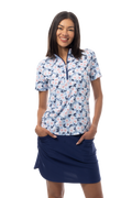 SANSOLEIL COOL ULTRA-MESH ZIP SHORT SLEEVE MOCK. PUTTERCUP. BLUE 900655 - SanSoleil