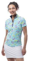 SANSOLEIL COOL ULTRA-MESH ZIP SHORT SLEEVE MOCK. FLAGS AND BAGS. 900655 - SanSoleil