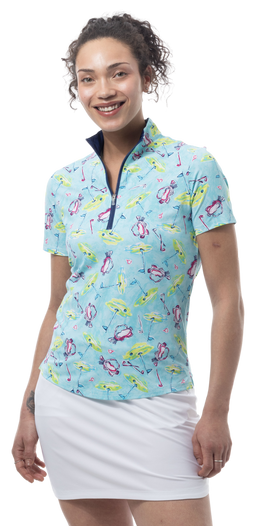 SANSOLEIL COOL ULTRA-MESH ZIP SHORT SLEEVE MOCK. FLAGS AND BAGS. 900655 - SanSoleil