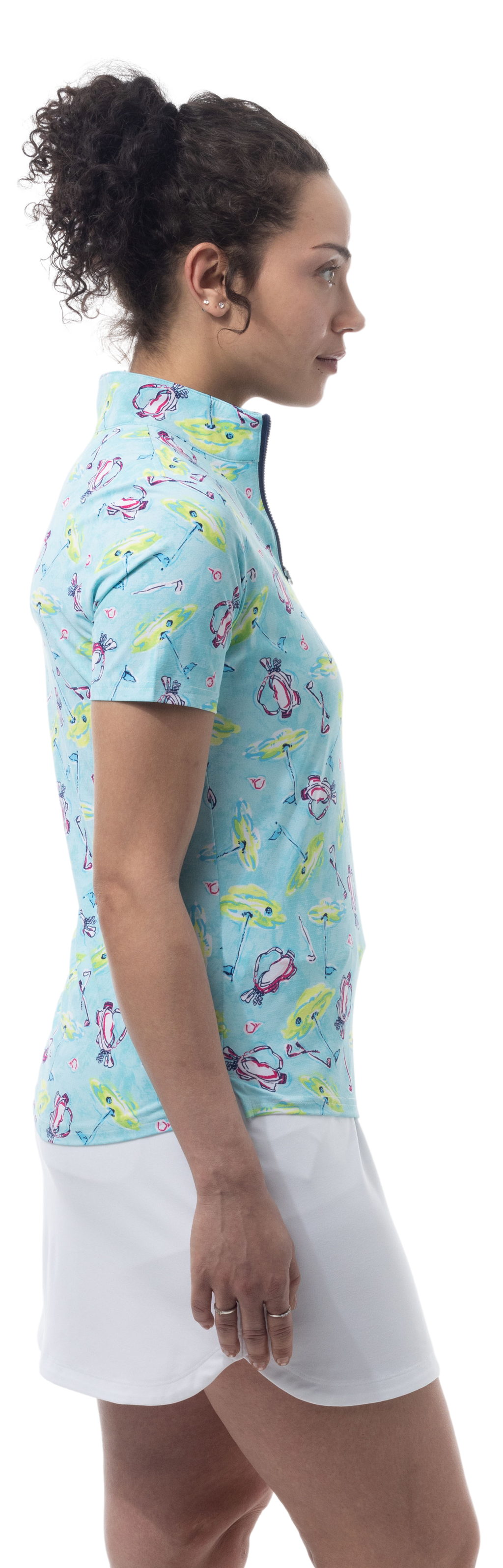 SANSOLEIL COOL ULTRA-MESH ZIP SHORT SLEEVE MOCK. FLAGS AND BAGS. 900655 - SanSoleil