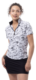 SANSOLEIL COOL ULTRA-MESH ZIP SHORT SLEEVE MOCK. TOILE DE GOLF. BLACK. 900655 - SanSoleil