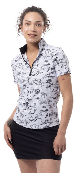 SANSOLEIL COOL ULTRA-MESH ZIP SHORT SLEEVE MOCK. TOILE DE GOLF. BLACK. 900655 - SanSoleil