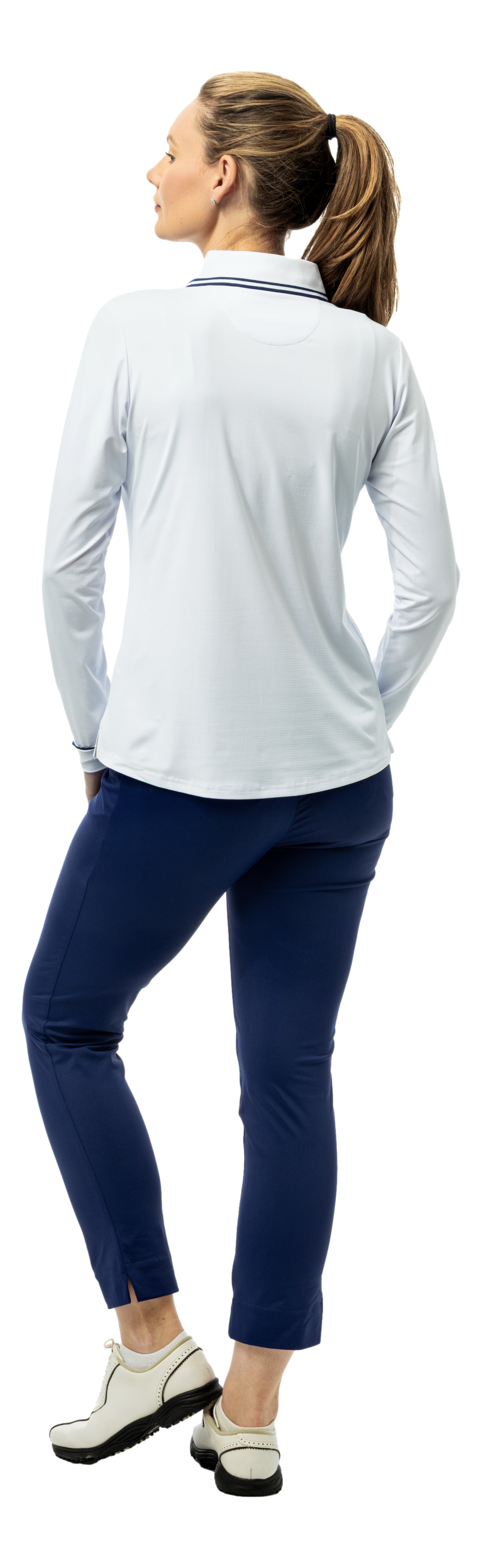 SOLAIR COOL ULTRA-MESH FIVE-BUTTON PLACKET POLO. WHITE NAVY. 900656