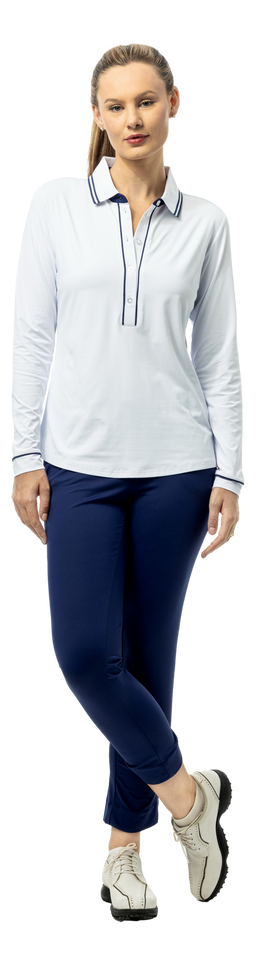 SOLAIR COOL ULTRA-MESH FIVE-BUTTON PLACKET POLO. WHITE NAVY. 900656