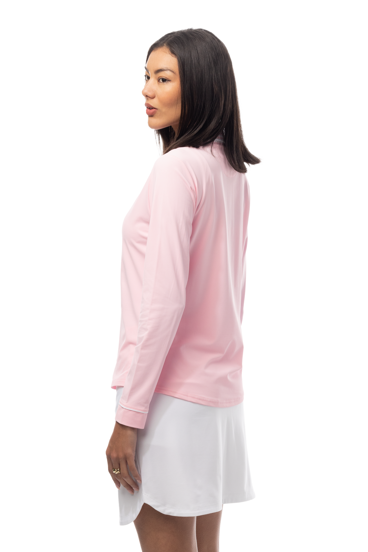 SANSOLEIL TIPPED FIVE-BUTTON PLACKET POLO. PETAL PINK. 900656 - SanSoleil