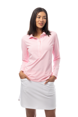 SANSOLEIL TIPPED FIVE-BUTTON PLACKET POLO. PETAL PINK. 900656 - SanSoleil