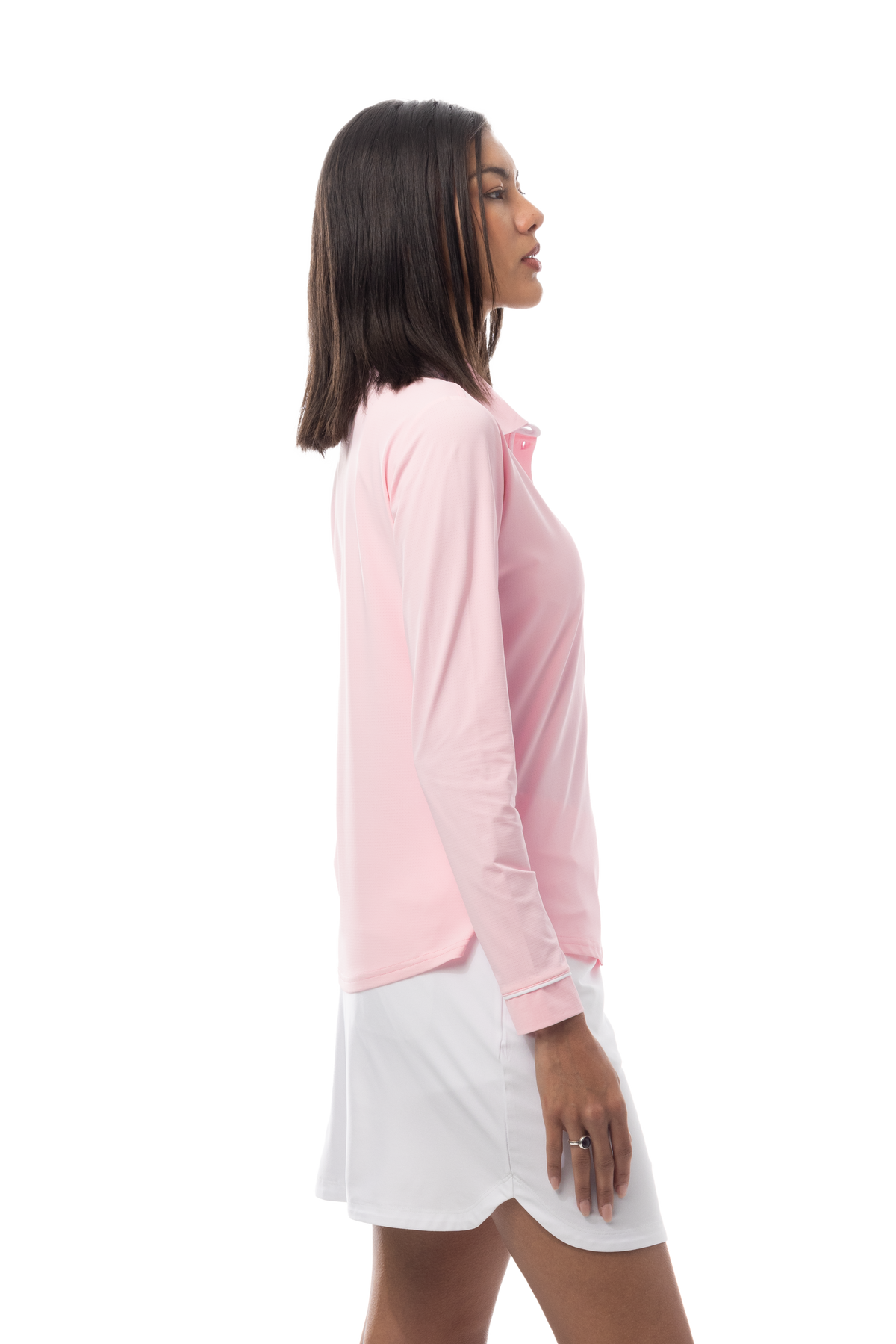 SANSOLEIL TIPPED FIVE-BUTTON PLACKET POLO. PETAL PINK. 900656 - SanSoleil