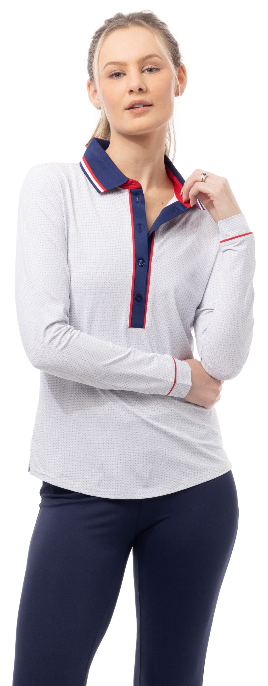 SOLAIRCOOL TIPPED FIVE-BUTTON PRINT POLO. BETSY. WHITE. 900656P - SanSoleil