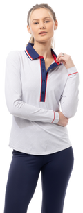 SOLAIRCOOL TIPPED FIVE-BUTTON PRINT POLO. BETSY. WHITE. 900656P - SanSoleil