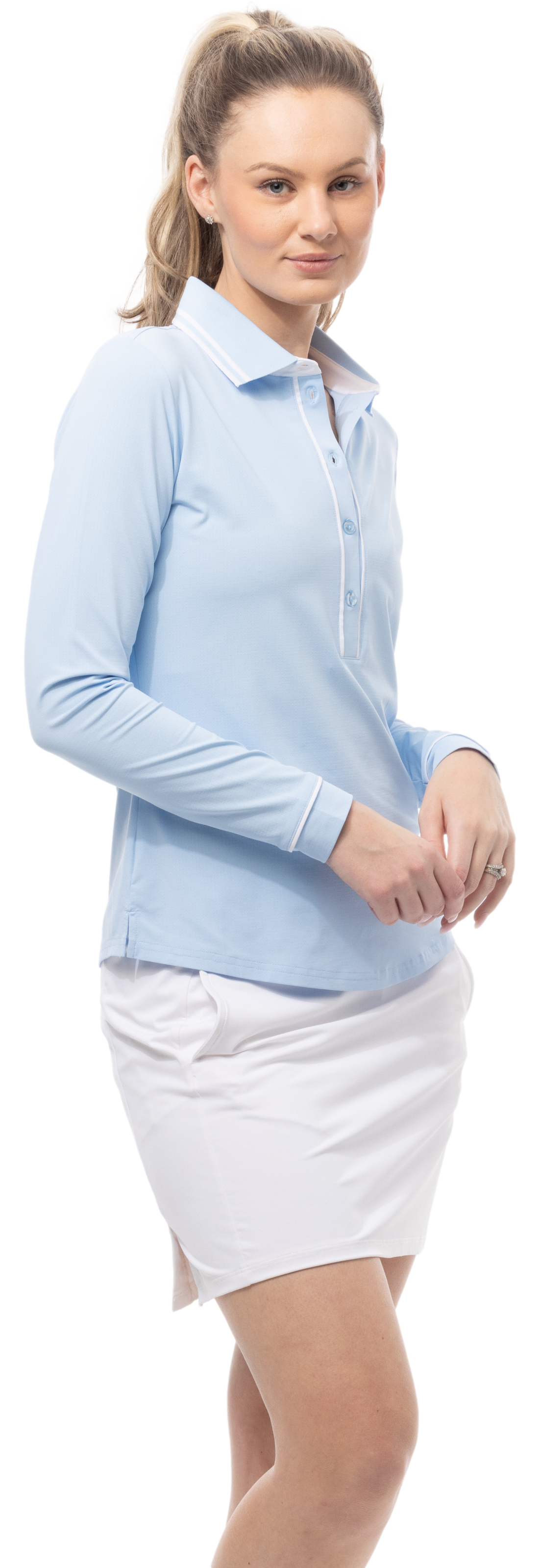 SOLAIRCOOL TIPPED FIVE-BUTTON  PLACKET POLO. COASTAL. 900656 - SanSoleil