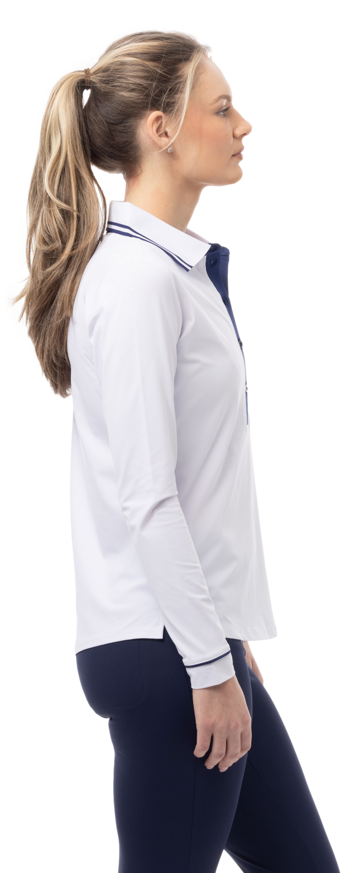 SOLAIR COOL ULTRA-MESH FIVE-BUTTON PLACKET POLO. WHITE NAVY. 900656