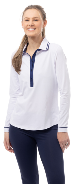 SOLAIRCOOL TIPPED FIVE-BUTTON PLACKET POLO. WHITE. 900656 - SanSoleil