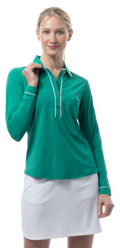 SANSOLEIL TIPPED FIVE-BUTTON PLACKET POLO. VARSITY GREEN. 900656 - SanSoleil