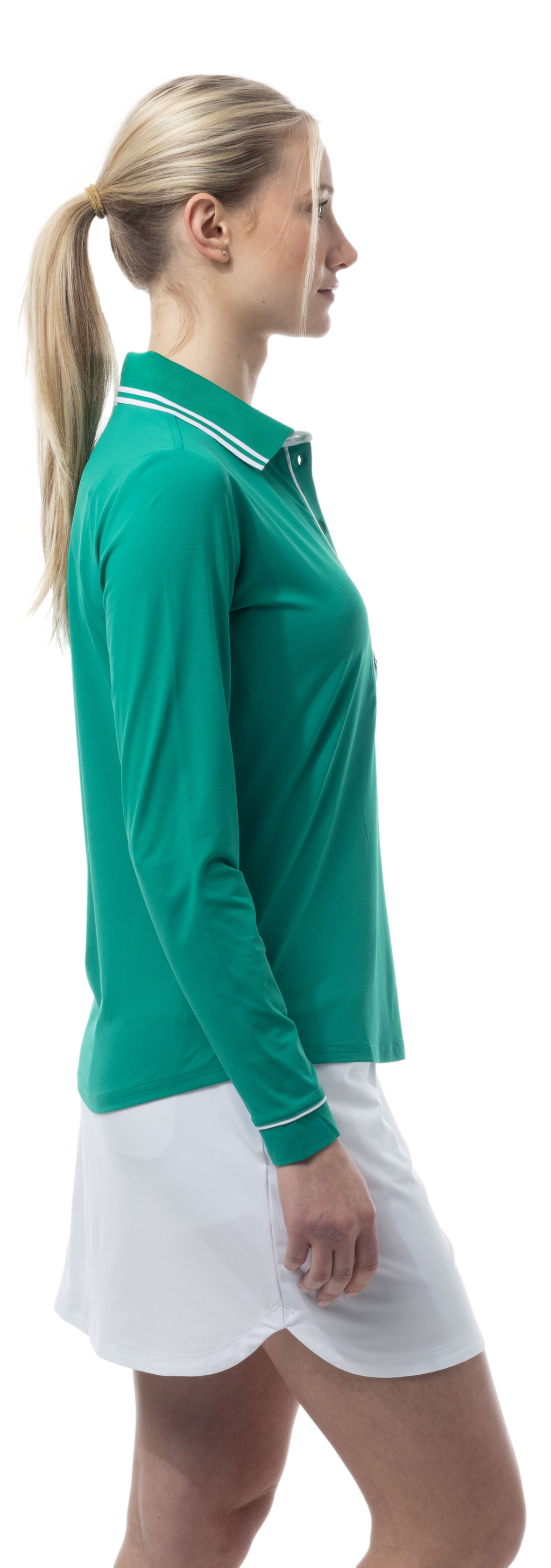 SANSOLEIL TIPPED FIVE-BUTTON PLACKET POLO. VARSITY GREEN. 900656 - SanSoleil