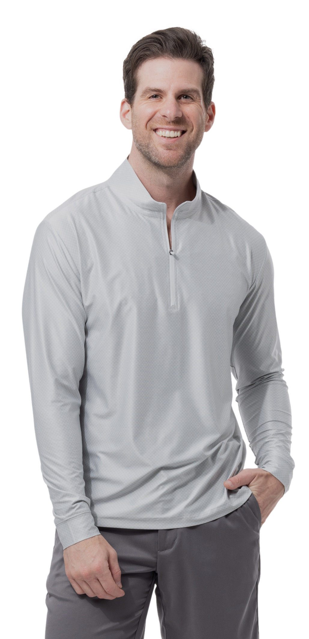 MEN'S SOLTEK ICE CHECK 1/4 ZIP MOCK. MELANGE DOVE CHECK.  900838 - SanSoleil
