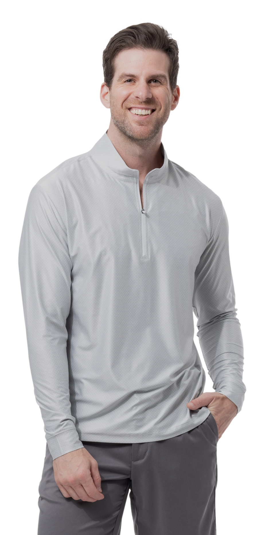 MEN'S SOLTEK ICE CHECK 1/4 ZIP MOCK. MELANGE DOVE CHECK.  900838 - SanSoleil
