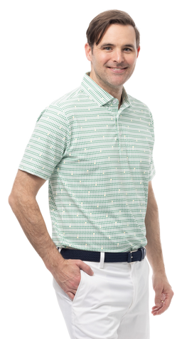 SANSOLEIL MEN'S SHORT SLEEVE PRINT POLO. MASTERMIND. GREEN.  900840 - SanSoleil