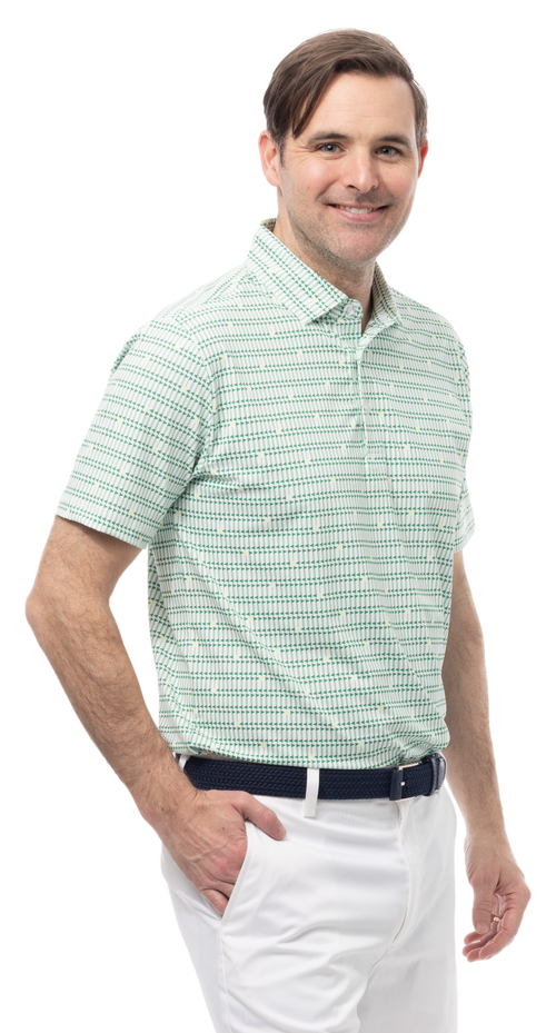 SANSOLEIL MEN'S SHORT SLEEVE PRINT POLO. MASTERMIND. GREEN.  900840 - SanSoleil