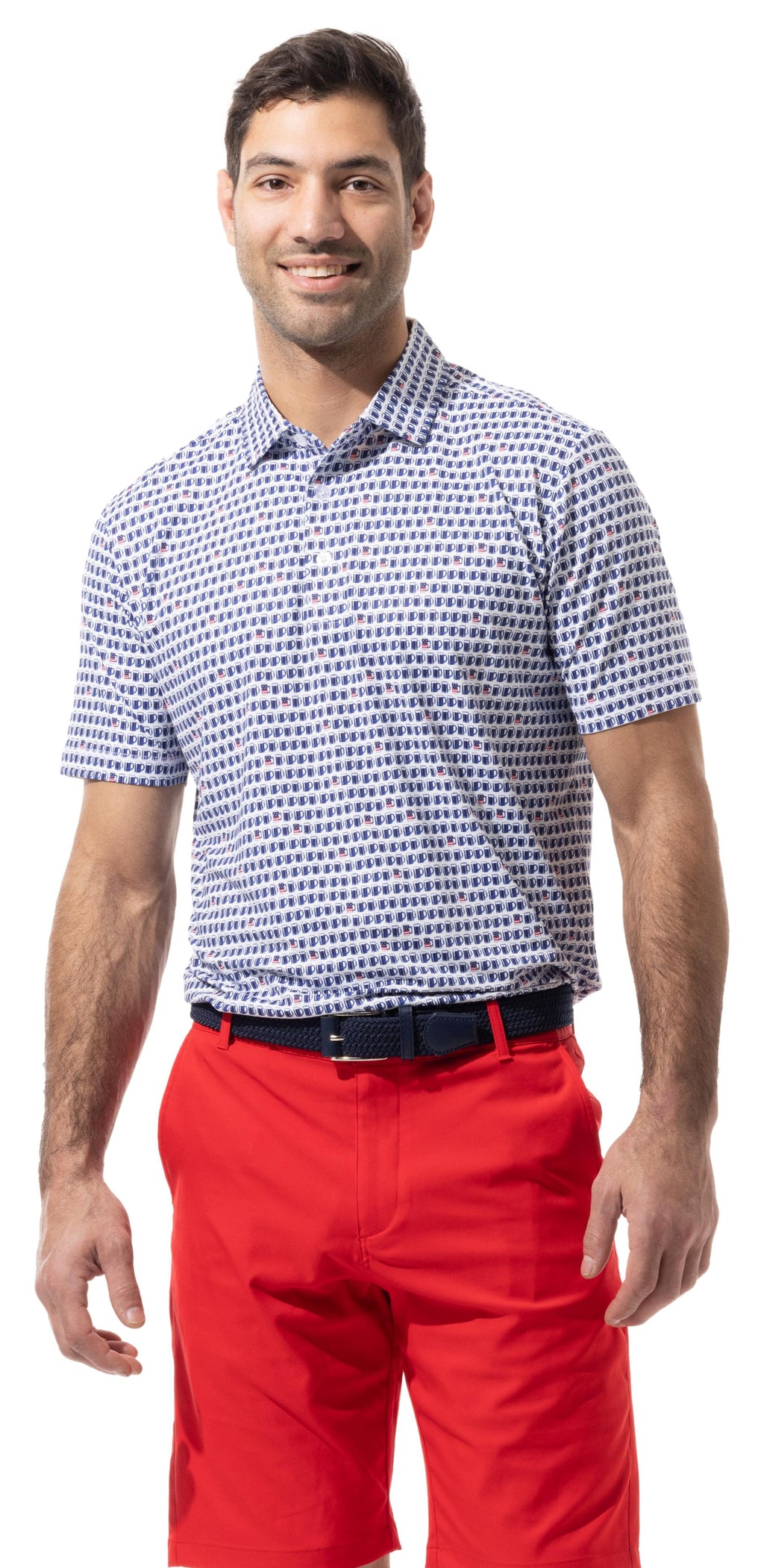 SANSOLEIL MEN'S SolTek ICE BUTTON PRINT POLO. USA ALE - 900840
