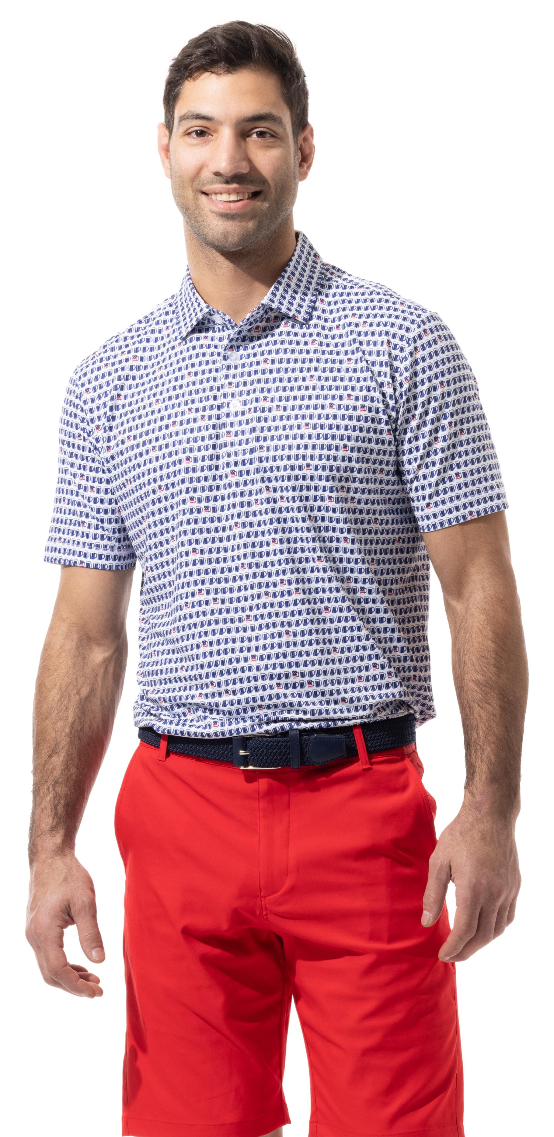 SANSOLEIL MEN'S SolTek ICE BUTTON PRINT POLO. USA ALE - 900840