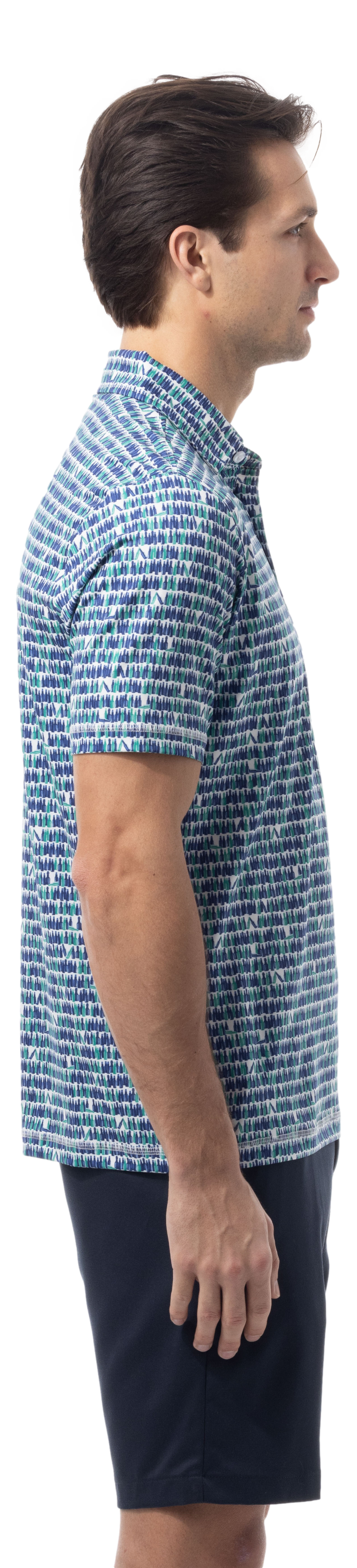 SANSOLEIL MEN'S SHORT SLEEVE PRINT POLO. 99 BOTTLES.  900840 - SanSoleil