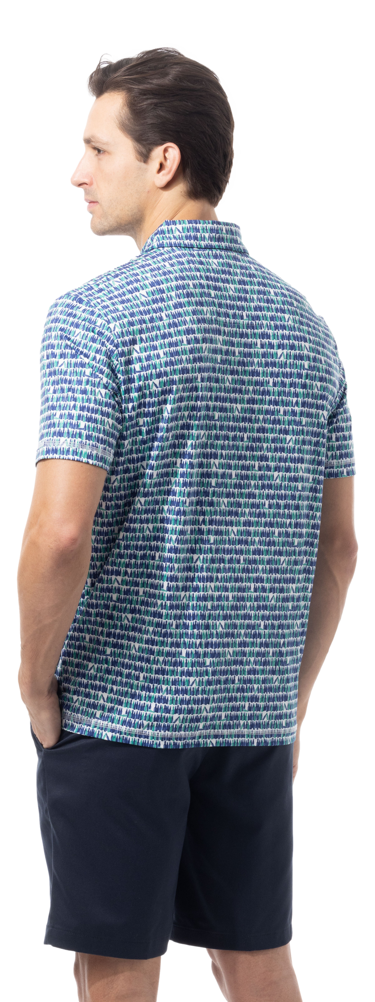 SANSOLEIL MEN'S SHORT SLEEVE PRINT POLO. 99 BOTTLES.  900840 - SanSoleil
