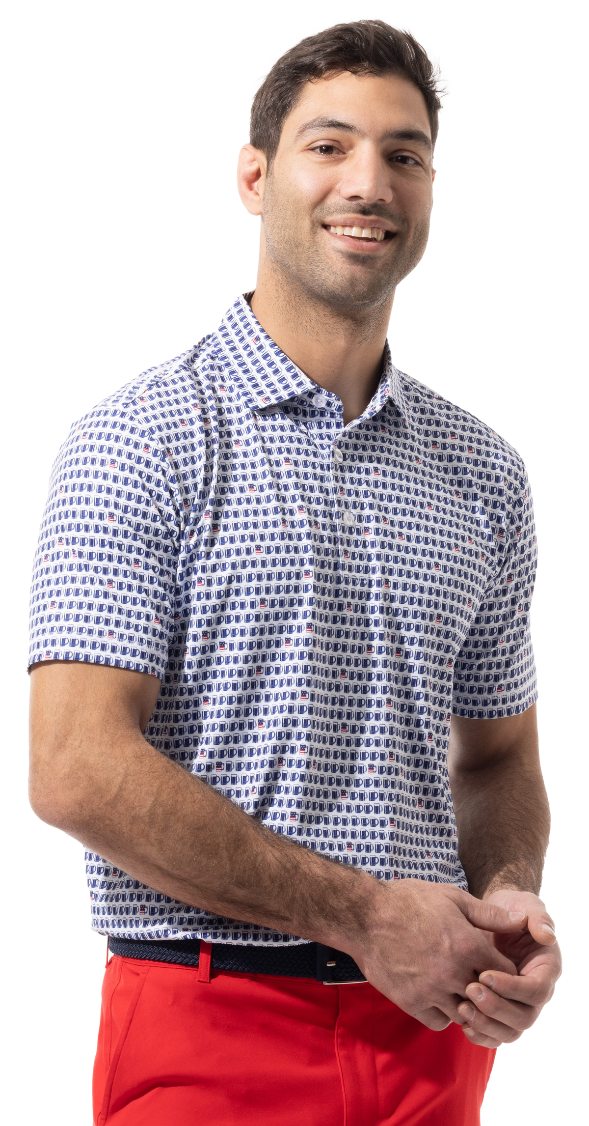 SANSOLEIL MEN'S BUTTON PRINT POLO. US ALE.  900840 - SanSoleil